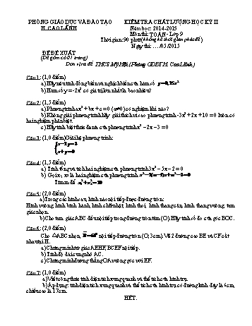Kiểm tra chất lượng học kì 2 Toán Lớp 9 - Đề đề xuất - Phòng GD&ĐT Cao Lãnh (Có hướng dẫn chấm)