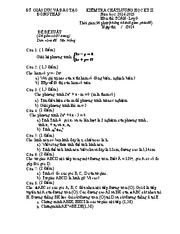 Kiểm tra chất lượng học kì 2 Toán Lớp 9 - Đề đề xuất - Sở GD&ĐT Đồng Tháp (Có hướng dẫn chấm)