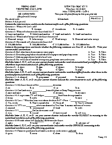 Kiểm tra học kì 2 Tiếng Anh Lớp 6 - Mã đề: 213 - Phòng GD&ĐT Cao Lãnh