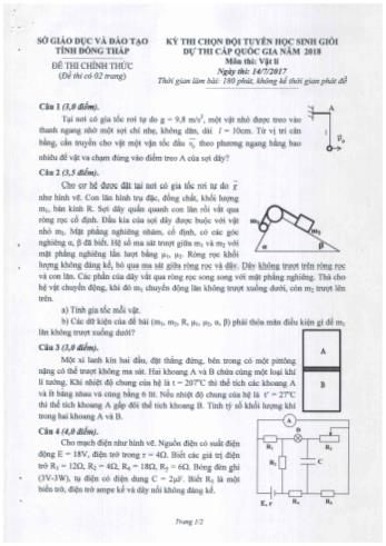 Kỳ thi chọn đội tuyển học sinh giỏi dự thi cấp Quốc gia môn Vật lí - Sở GD&ĐT Đồng Tháp (Có đáp án)