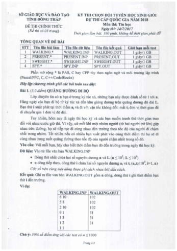 Kỳ thi chọn đội tuyển học sinh giỏi dự thi cấp Quốc gia môn Tin học - Sở GD&ĐT Đồng Tháp (Có hướng dẫn chấm)