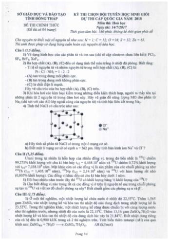 Kỳ thi chọn đội tuyển học sinh giỏi dự thi cấp Quốc gia môn Hóa học - Sở GD&ĐT Đồng Tháp (Có hướng dẫn chấm)