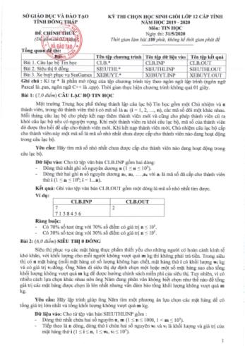 Kỳ thi chọn học sinh giỏi cấp tỉnh Lớp 12 môn Tin học - Sở GD&ĐT Đồng Tháp (Có đáp án)