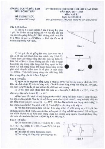 Kỳ thi chọn học sinh giỏi Khối 9 cấp tỉnh môn Vật lí - Sở GD&ĐT Đồng Tháp (Có đáp án)