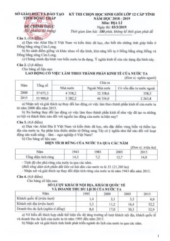 Kỳ thi chọn học sinh giỏi Lớp 12 cấp tỉnh môn Địa lí - Sở GD&ĐT Đồng Tháp (Có đáp án)