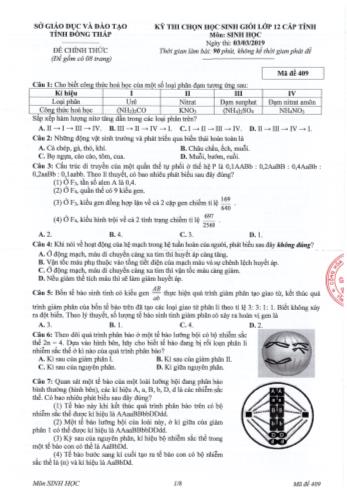 Kỳ thi chọn học sinh giỏi Lớp 12 cấp tỉnh môn Sinh học - Sở GD&ĐT Đồng Tháp (Có đáp án)