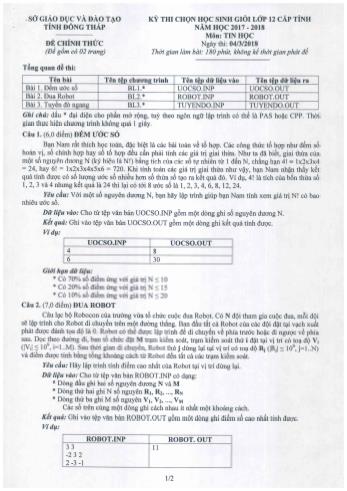 Kỳ thi chọn học sinh giỏi Lớp 12 cấp tỉnh môn Tin học - Sở GD&ĐT Đồng Tháp (Có đáp án)