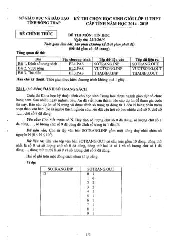 Kỳ thi chọn học sinh giỏi Lớp 12 THPT cấp tỉnh môn Tin học - Sở GD&ĐT Đồng Tháp (Có đáp án)