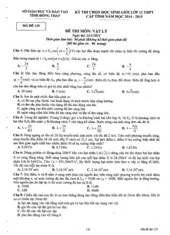 Kỳ thi chọn học sinh giỏi Lớp 12 THPT môn Vật lí - Sở GD&ĐT Đồng Tháp (Có hướng dẫn chấm)