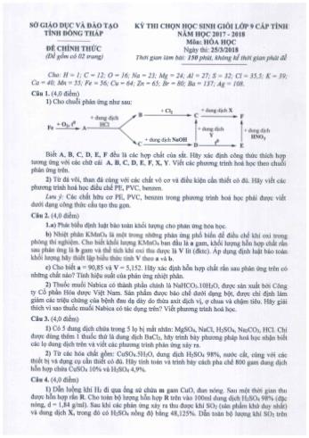 Kỳ thi chọn học sinh giỏi Lớp 9 cấp tỉnh môn Hóa học - Sở GD&ĐT Đồng Tháp (Có đáp án)