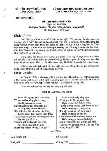 Kỳ thi chọn học sinh giỏi Lớp 9 cấp tỉnh môn Ngữ văn - Sở GD&ĐT Đồng Tháp (Có hướng dẫn chấm)