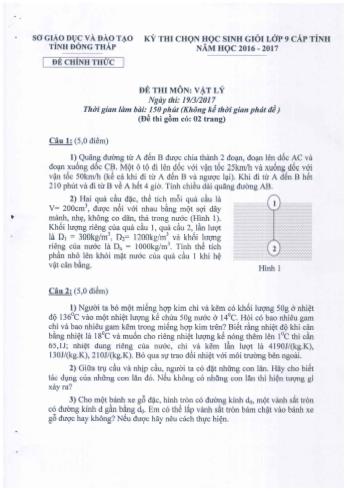 Kỳ thi chọn học sinh giỏi Lớp 9 cấp tỉnh môn Vật lí - Sở GD&ĐT Đồng Tháp (Có hướng dẫn chấm)