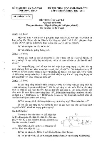 Kỳ thi chọn học sinh giỏi Lớp 9 cấp tỉnh môn Vật lí - Sở GD&ĐT Đồng Tháp (Có đáp án)