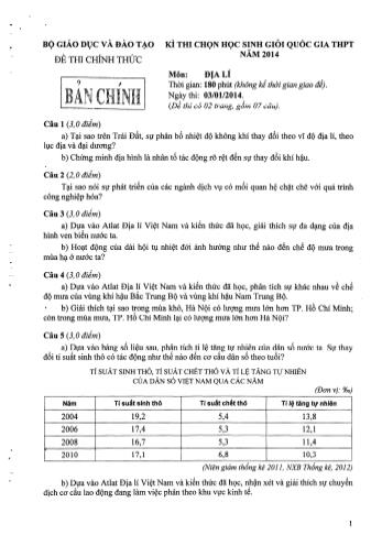 Kỳ thi chọn học sinh giỏi Quốc gia THPT môn Địa lí