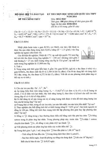 Kỳ thi chọn học sinh giỏi Quốc gia THPT môn Hóa học