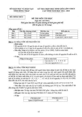 Kỳ thi chọn học sinh giỏi THCS cấp tỉnh môn Tin học Lớp 9 - Sở GD&ĐT Đồng Tháp (Có hướng dẫn chấm)