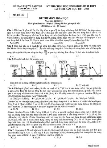 Kỳ thi chọn học sinh giỏi THPT cấp tỉnh môn Hóa học - Mã đề: 136 - Sở GD&ĐT Đồng Tháp (Có hướng dẫn chấm)