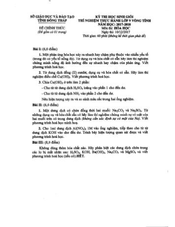 Kỳ thi học sinh giỏi Lớp 9 cấp tỉnh môn Hóa học (Thí nghiệm thực hành) - Sở GD&ĐT Đồng Tháp