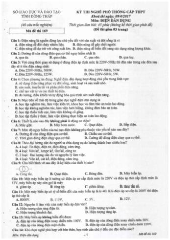 Kỳ thi nghề phổ thông cấp THPT môn Điện dân dụng - Sở GD&ĐT Đồng Tháp (Có hướng dẫn chấm)