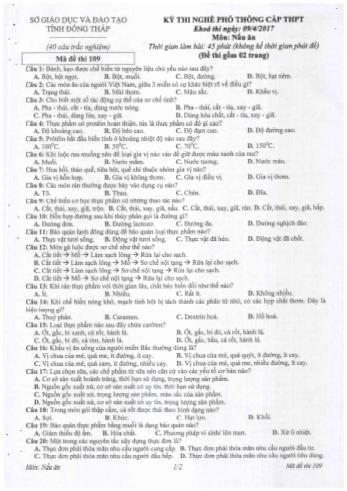 Kỳ thi nghề phổ thông cấp THPT môn Nấu ăn - Sở GD&ĐT Đồng Tháp (Có hướng dẫn chấm)