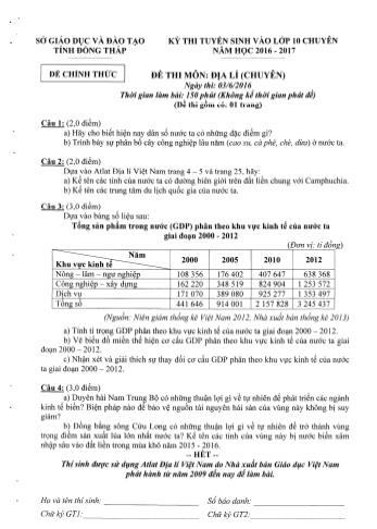 Kỳ thi tuyển sinh Khối 10 môn Địa lí (Chuyên) - Sở GD&ĐT Đồng Tháp (Có hướng dẫn chấm)