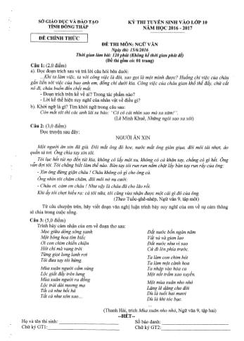 Kỳ thi tuyển sinh Khối 10 môn Ngữ văn - Sở GD&ĐT Đồng Tháp (Có hướng dẫn chấm)