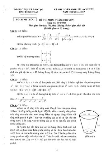 Kỳ thi tuyển sinh Khối 10 môn Toán (Chuyên) - Sở GD&ĐT Đồng Tháp (Có hướng dẫn chấm)