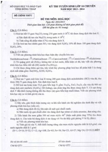 Kỳ thi tuyển sinh Lớp 10 chuyên Hóa học - Sở GD&ĐT Đồng Tháp (Có hướng dẫn chấm)