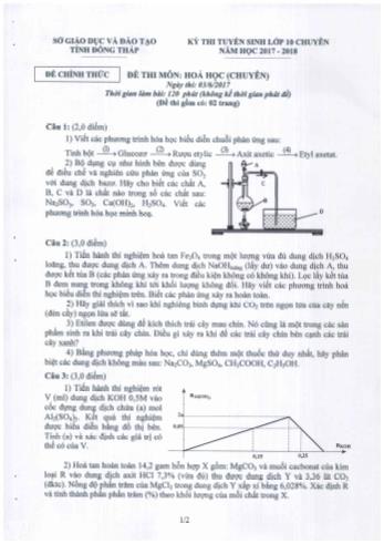 Kỳ thi tuyển sinh Lớp 10 chuyên môn Hóa học - Sở GD&ĐT Đồng Tháp (Có hướng dẫn chấm)