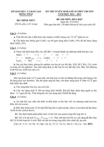 Kỳ thi tuyển sinh Lớp 10 chuyên môn Hóa học - Sở GD&ĐT Đồng Tháp (Có đáp án)