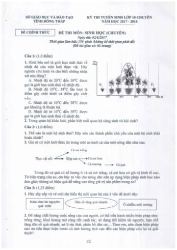 Kỳ thi tuyển sinh Lớp 10 chuyên môn Sinh học - Sở GD&ĐT Đồng Tháp (Có hướng dẫn chấm)