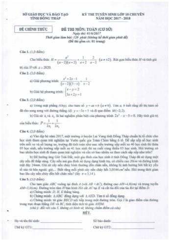 Kỳ thi tuyển sinh Lớp 10 chuyên môn Toán (Cơ sở) - Sở GD&ĐT Đồng Tháp (Có hướng dẫn chấm)