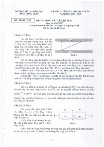 Kỳ thi tuyển sinh Lớp 10 chuyên môn Vật lí - Sở GD&ĐT Đồng Tháp (Có hướng dẫn chấm)