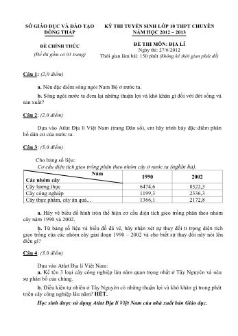 Kỳ thi tuyển sinh vào Lớp 10 THPT chuyên môn Địa lí - Sở GD&ĐT Đồng Tháp (Có hướng dẫn chấm)