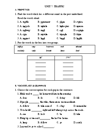 Ôn tập Tiếng Anh Lớp 7 - Unit 7: Traffic