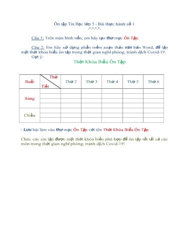 Ôn tập Tin học Lớp 5 - Bài thực hành số 1