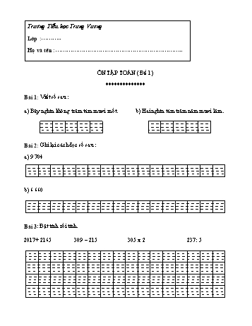 Ôn tập Toán Lớp 3 - Đề 1 - Trường Tiểu học Trưng Vương