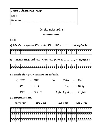 Ôn tập Toán Lớp 3 - Đề 3 - Trường Tiểu học Trưng Vương