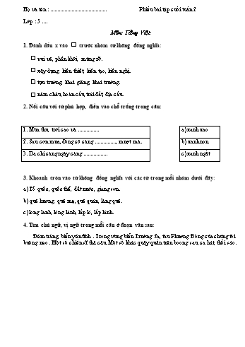 Phiếu bài tập Tiếng Việt Lớp 5 - Tuần 2