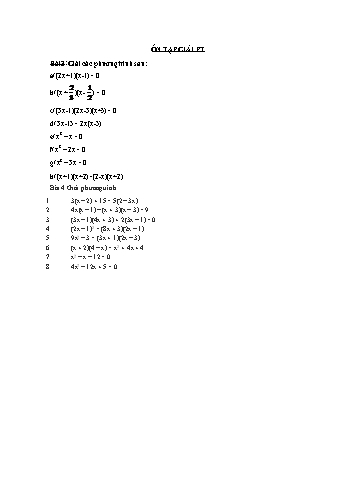Bài tập Đại số Lớp 8 - Ôn tập giải phương trình