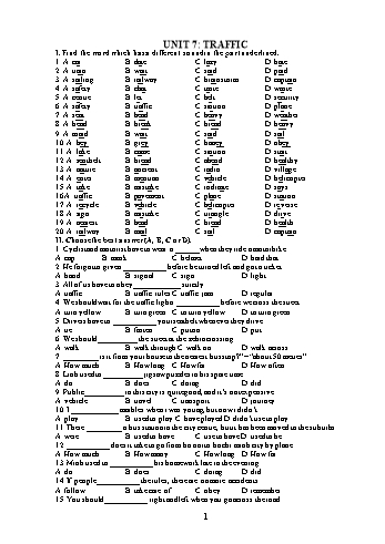 Bài tập Tiếng Anh Lớp 7 (Chương trình mới) - Unit 7: Traffic