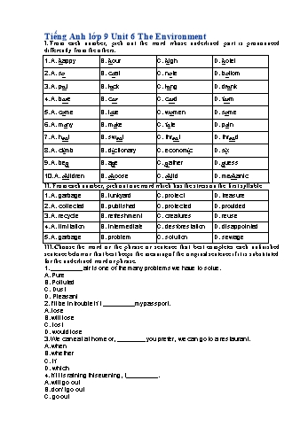 Bài tập Tiếng Anh Lớp 9 - Unit 6: The environment