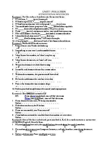 Bài tập Tiếng Anh Lớp 9 - Unit 7: Pollution (Conditional sentences)