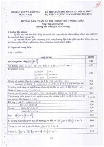 Kỳ thi chọn đội tuyển học sinh giỏi Lớp 12 THPT dự thi cấp Quốc gia môn Toán (Vòng 2) - Sở GD&ĐT Đồng Tháp (Có hướng dẫn chấm)