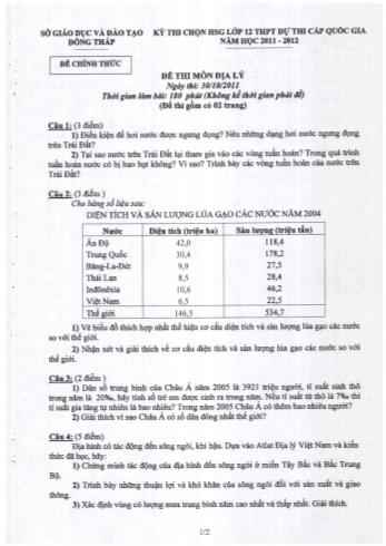 Kỳ thi chọn đội tuyển học sinh giỏi môn Địa lí dự thi cấp Quốc gia - Sở GD&ĐT Đồng Tháp (Có đáp án)