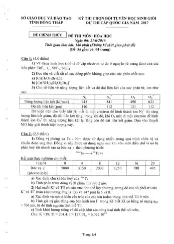 Kỳ thi chọn đội tuyển học sinh giỏi môn Hóa học cấp Quốc gia - Sở GD&ĐT Đồng Tháp (Có đáp án)