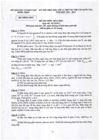 Kỳ thi chọn đội tuyển học sinh giỏi môn Hóa học dự thi cấp Quốc gia - Sở GD&ĐT Đồng Tháp (Có hướng dẫn chấm)