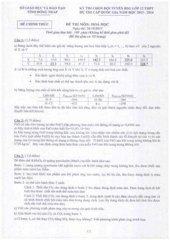 Kỳ thi chọn đội tuyển học sinh giỏi môn Hóa học dự thi cấp Quốc gia - Đề chính thức - Sở GD&ĐT Đồng Tháp (Có đáp án)