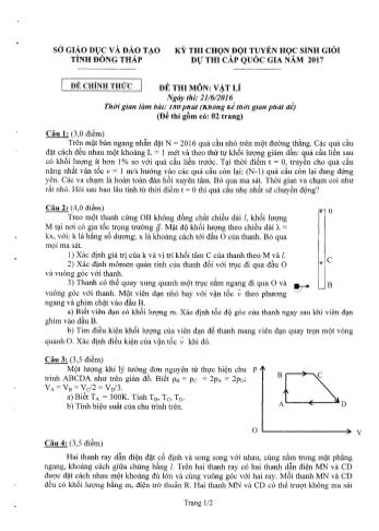 Kỳ thi chọn đội tuyển học sinh giỏi môn Vật lí dự thi cấp Quốc gia - Sở GD&ĐT Đồng Tháp (Có đáp án)