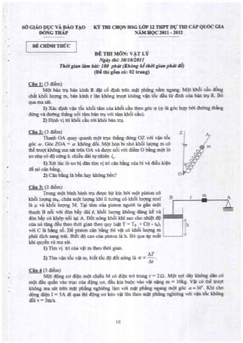 Kỳ thi chọn đội tuyển học sinh giỏi môn Vật lí dự thi cấp Quốc gia - Đề chính thức - Sở GD&ĐT Đồng Tháp (Có đáp án)